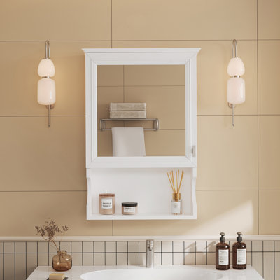 Armoire de rangement murale de salle de bain avec miroir, rangement fermé et étagère ouverte, idéale pour l'organisation de maison moderne et le toilettage