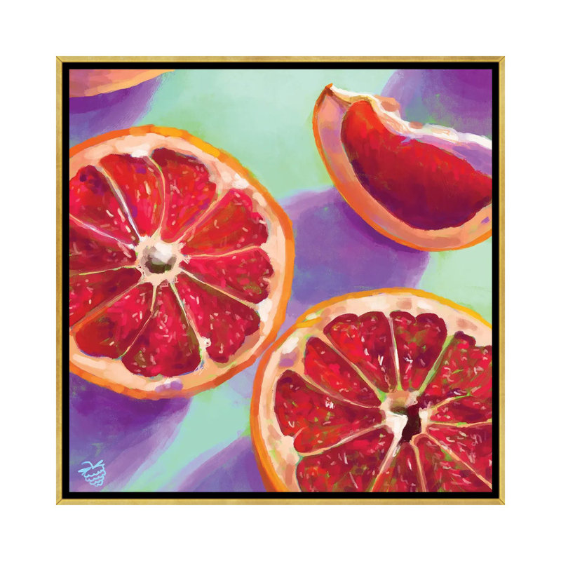 Grapefruits - reproduction d'art murale - toile encadrée, H 37 po x l 37 po, Toile à cadre flottant sans passe-partout, Doré