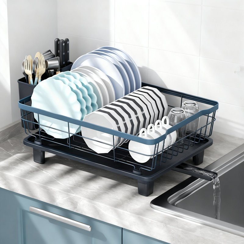 Compact Dish Drying Rack With Cutlery Holder, Space-Saving Kitchen Counter Organizer And Drainer For Efficient Drying
