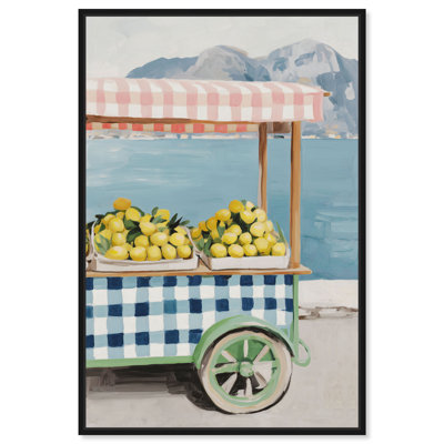 «Lemon Cart II», reproduction sur toile encadrée rose Glam Decor par Art Remedy, cadre noir, 24 x 36