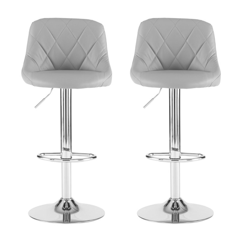 Idlewood Swivel Upholstered Adjustable Height Counter Stool with Metal Frame, Chrome, Grey