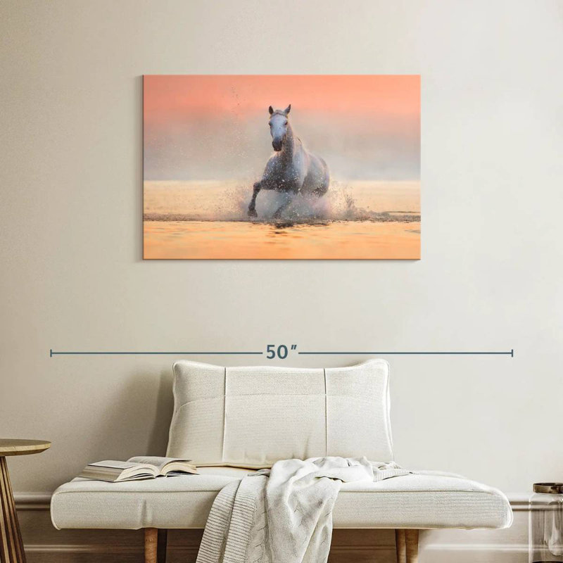 Brampt White Galloping Horse, 24" H x 36" W