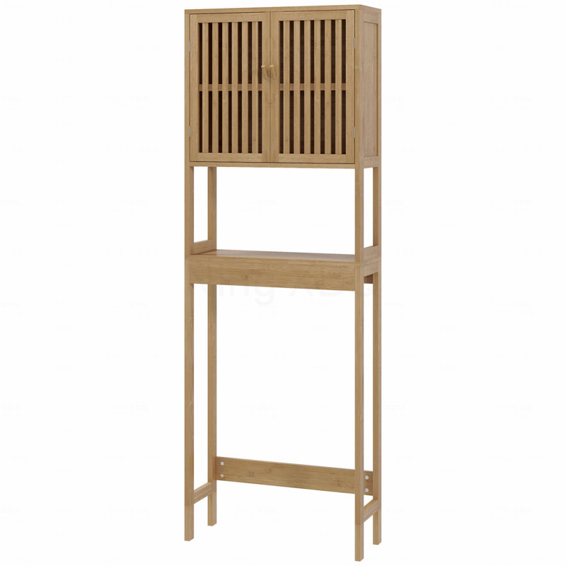 Armoire de rangement en bambou au-dessus de la toilette, organisateur de salle de bain au-dessus de la toilette avec portes à lattes, tablettes réglables et tablette ouverte