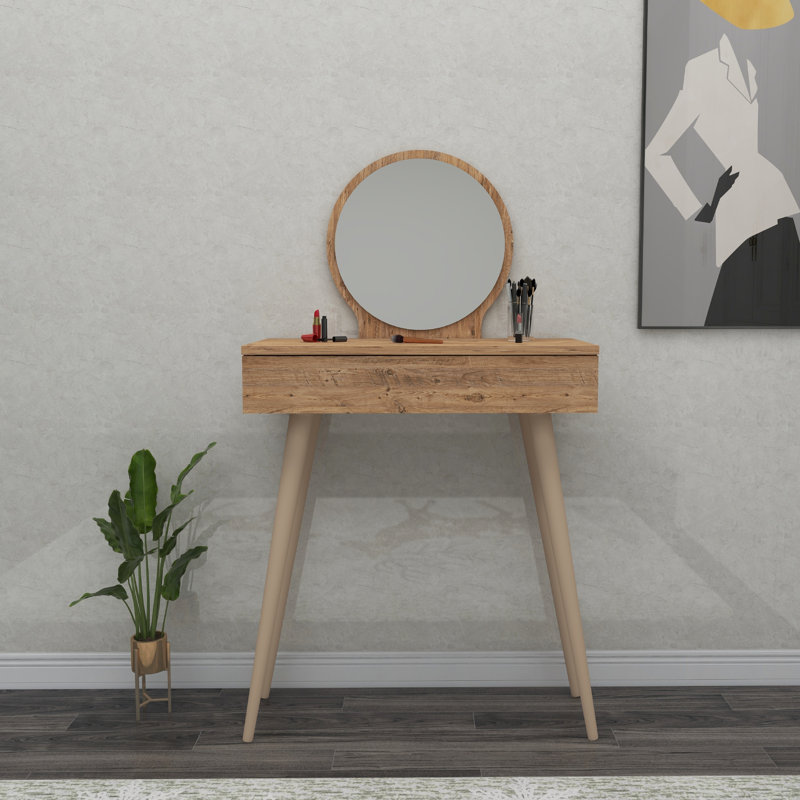 Dresuar Table with Mirror and Drawer Kristina, Atlantic Pine