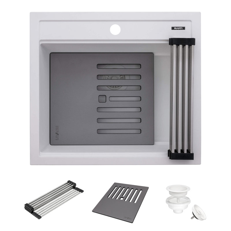 20'' L Drop-In Triple Bowl Granite Composite Kitchen Sink, Matte White