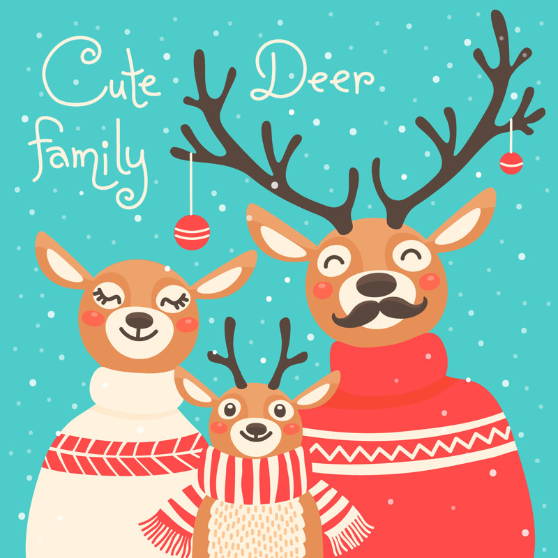 Christmas Reindeer Family by Baksiabat - Wrapped Canvas Print, 30cm H x 30cm W