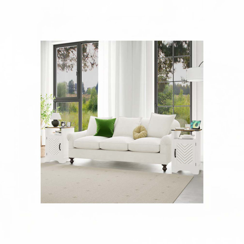 Table de chevet 2 pièces, Blanc / Chêne