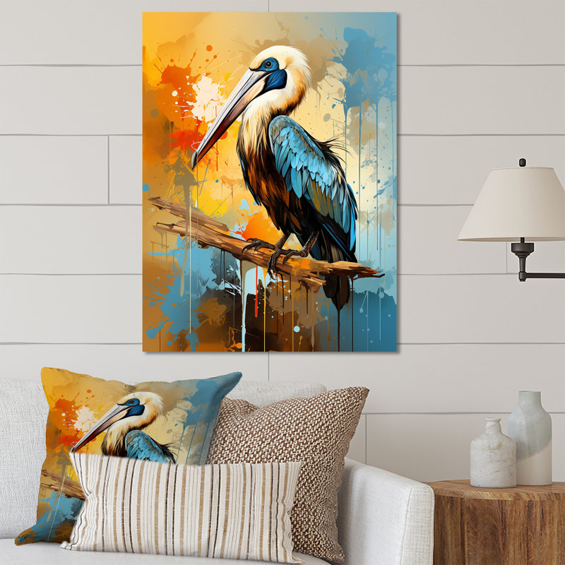 Feathered Pelican Elegance - Pelicanmetal Wall Art, 20" H x 12" W x 1" D