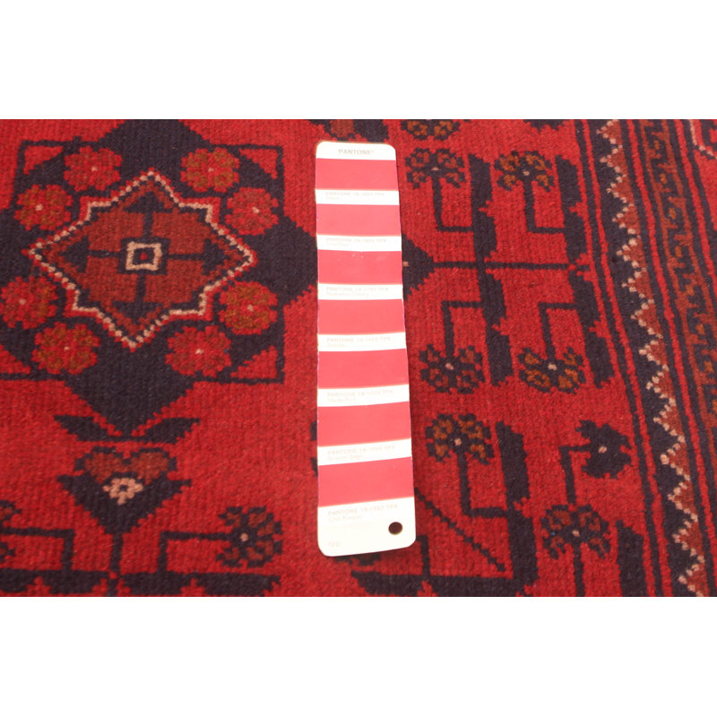 Tapis rouge foncé en laine noué à la main de conception unique 5 pi 10 po x 7 pi 8 po Octayvia