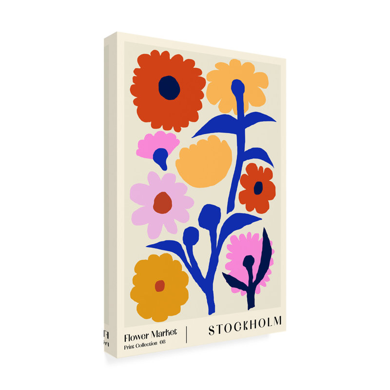 Rouleau de fleurs boliné sur toile, H 47 po x l 30 po x P 2 po