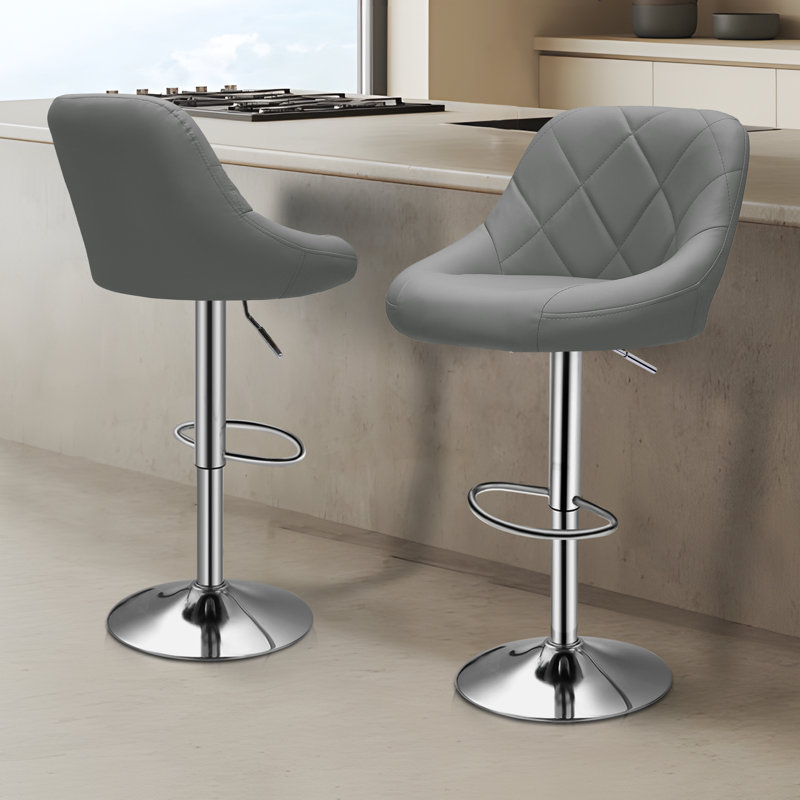 Calvyn Adjustable PU Leather Bar Stool Swivelling Counter Stool With Backrest Footrest, Black, 4