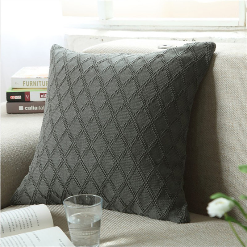 Gray Knitted Throw Pillow Cover AND insert FULL set – Cozy Sweater Style 18"x18"  , Gray