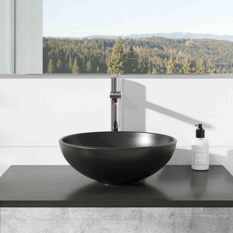 White Stone 420mm L x 420mm W Matt Black Resin Circular Sink