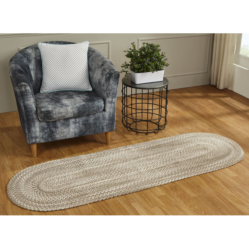 Tapis beige en coton tressé à motif abstrait Emerson, Tapis de couloir 2 pi x 6 pi