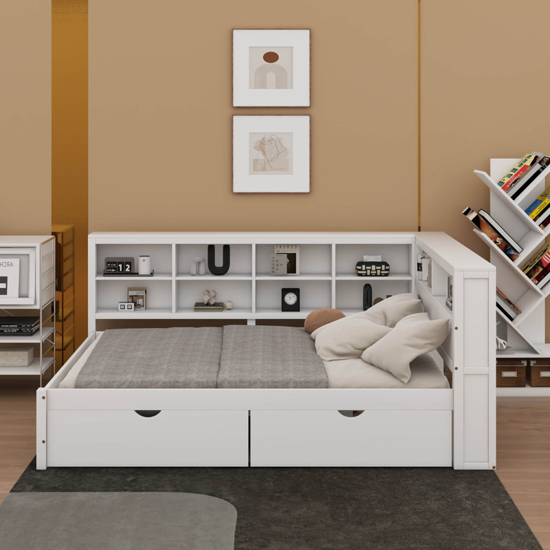 Lit de jour double avec tiroirs, tablette et port USB