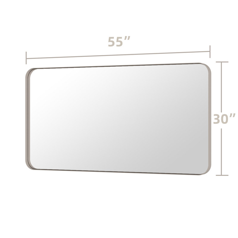 Miroir de salle de bain mural Premium Premium, 30 po x 55 po, Nickel brossé, Rectangulaire