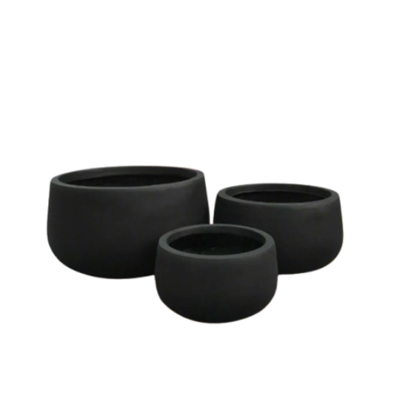 Fiber Clay Planter Set Of Three Black