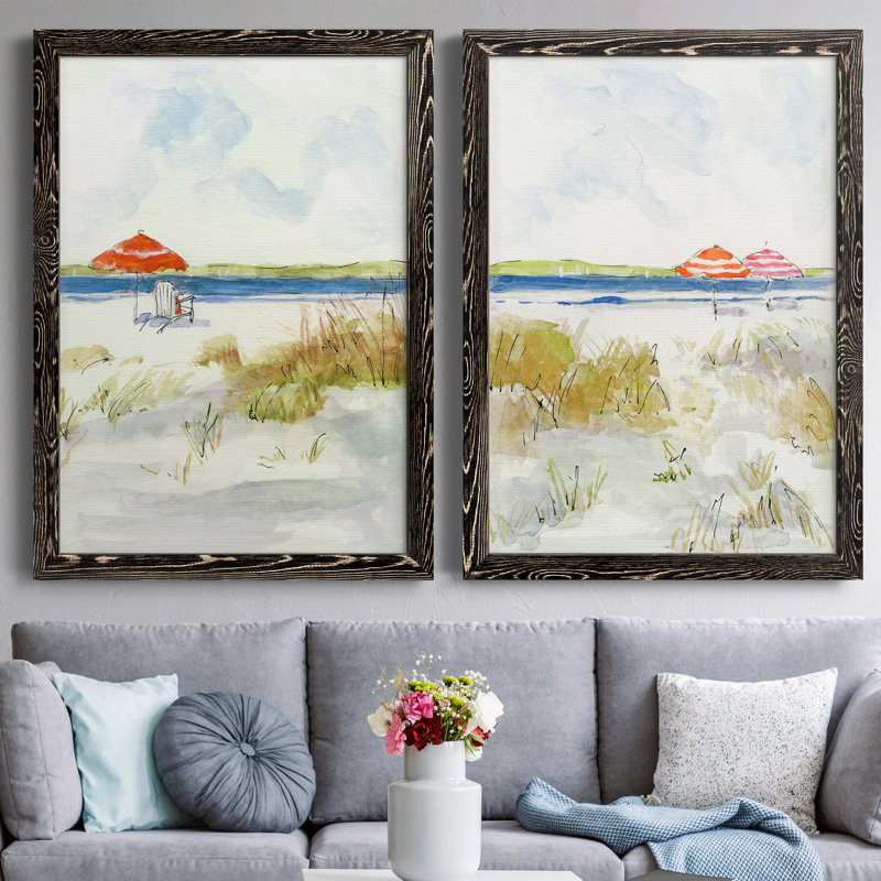 «Sketchy Beach I», ensemble de 2 peintures sur toile encadrées, Encadrement brun, H 44 po x l 31 po x P 1 po