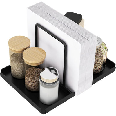 Porte-serviettes de table pour table, porte-serviettes en métal avec panier à salière et poivrière, rangement pour serviettes de table en papier pour la cuisine, noir