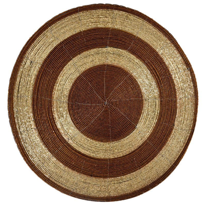 Penman Handmade Round Beaded Placemats Set of 4 – 14-inch Scratch-Resistant Table Decor Christmas Gift, Brown Gold