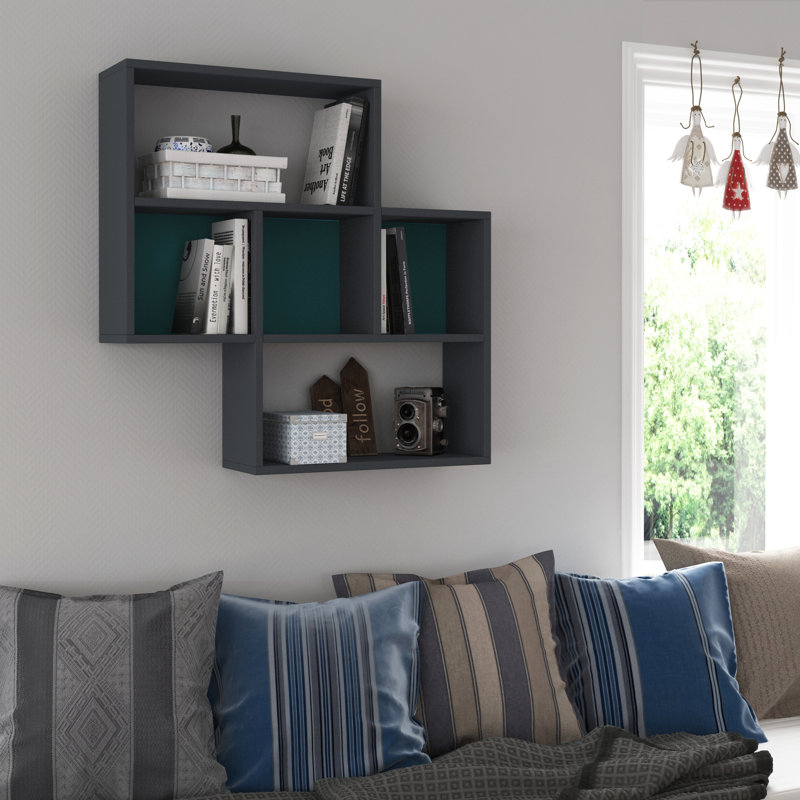 Charlesworth 3 Piece Square Floating Shelf, Anthracite/Turquoise