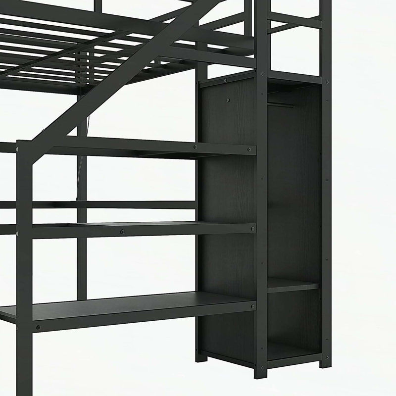 Lit mezzanine polyvalent en métal avec de multiples fonctionnalités pour tous les âges, Lit simple