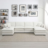 Modular U-Shaped Sectional Sofa With Removable Ottomans,6-Seat Sleeper Sofa Bed With 2 Pillows