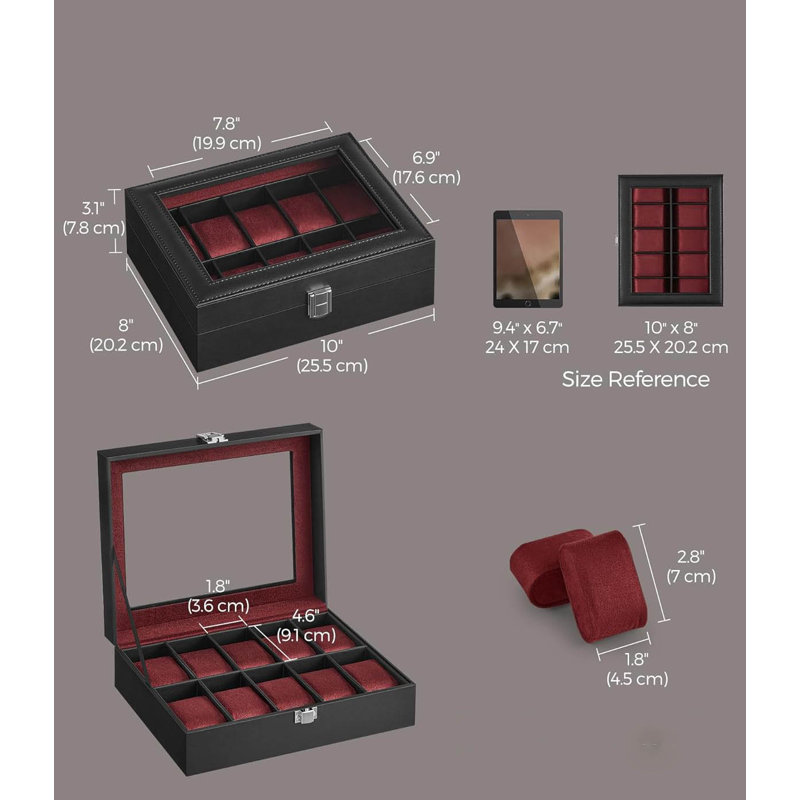 Watch Box +, Black/Wine Red