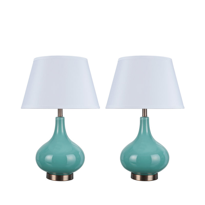 Ensemble de lampe de table 23 po Foxworth, Turquoise / blanc