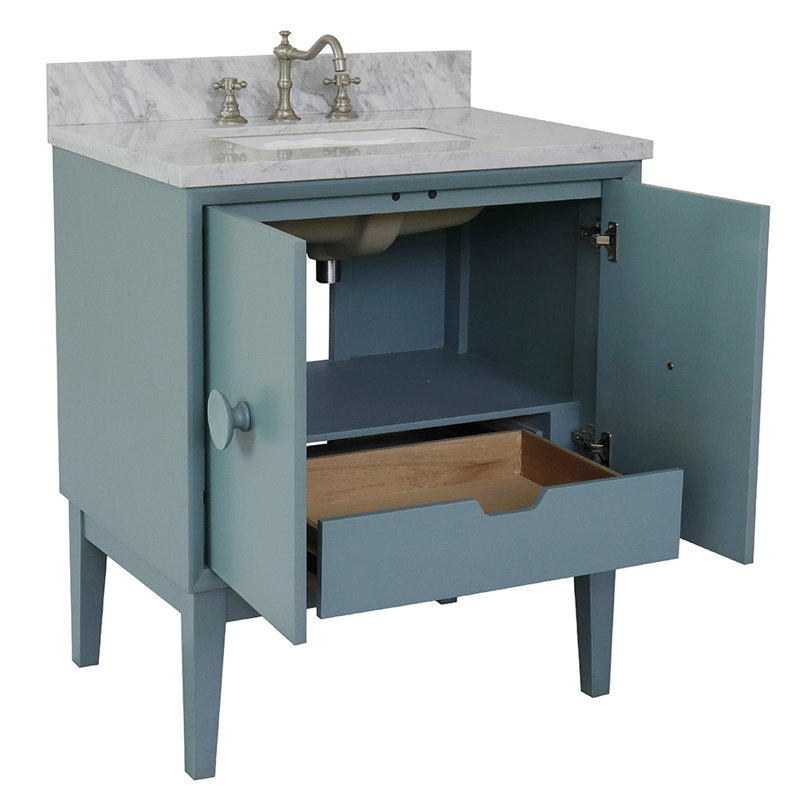 Ensemble de meuble-lavabo simple 31 po Crumley, Bleu aqua / blanc Carrara
