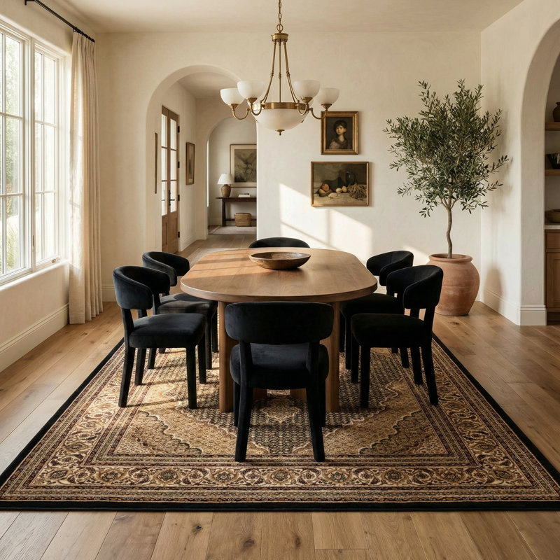 Rug Branch Faris 5' x 7' (5'3" x 7'5") Black/Beige Persian Medallion Indoor Area Rug, Traditional, Low Pile, Stain-Resistant Carpet - Living Room, Bedroom, Dining Room, and Kitchen