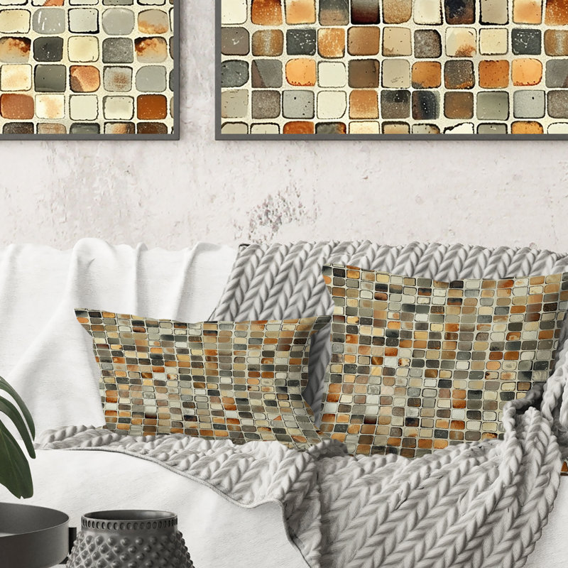 Brown Beige Mosaic Tiles IV - Modern Throw Pillow, 16"H x 16"W