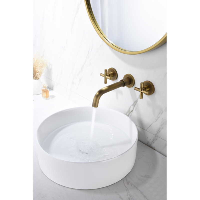 Wall Mounted Bathroom Sink Faucet - Two Handle Control, Noise-Reducing Flow, Pop-Up Drain, Brushed Nickel Option Temperature Control Handles, Splash, Stainless Steel Quality