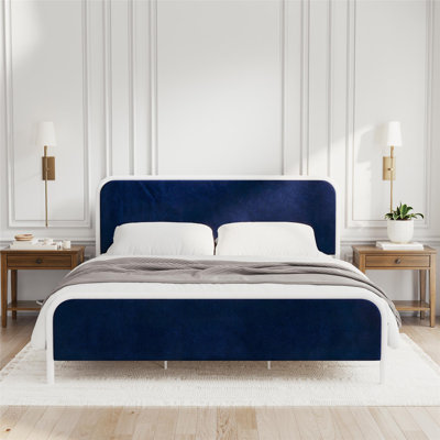 Tallulah Platform Bed Frame with Upholstered Headboard, Navy