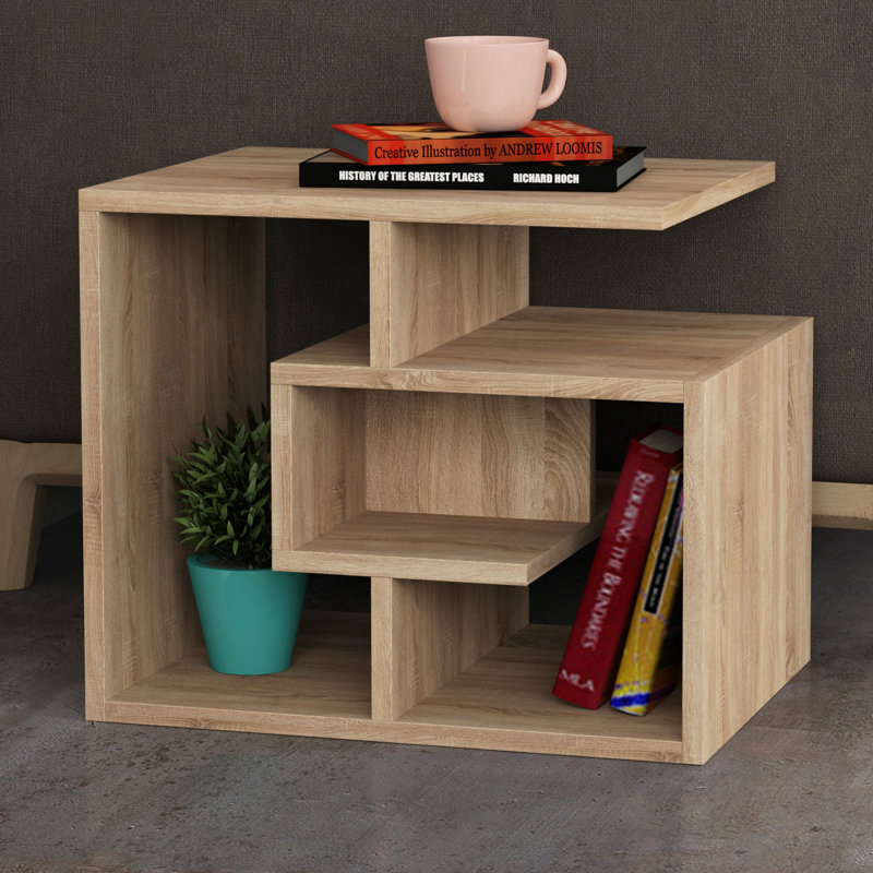 Labirent Modern 4-Tier Side Table with Ample Storage, Oak 1