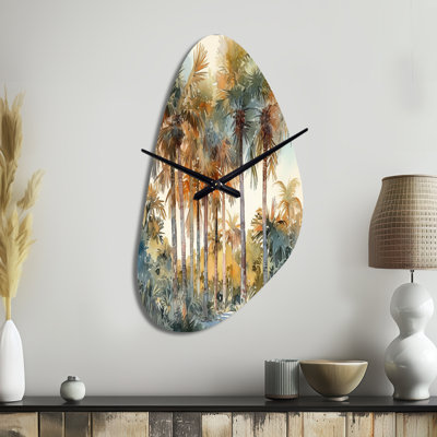 Green Palm Tree Paradise III - Green Unique Shape Metal Wall Clock, Traditional Asymmetrical Wall Clock Print