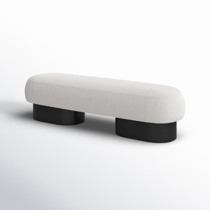 Banc rembourré en tissu Denyer, Noir, Tissu crème bouclé