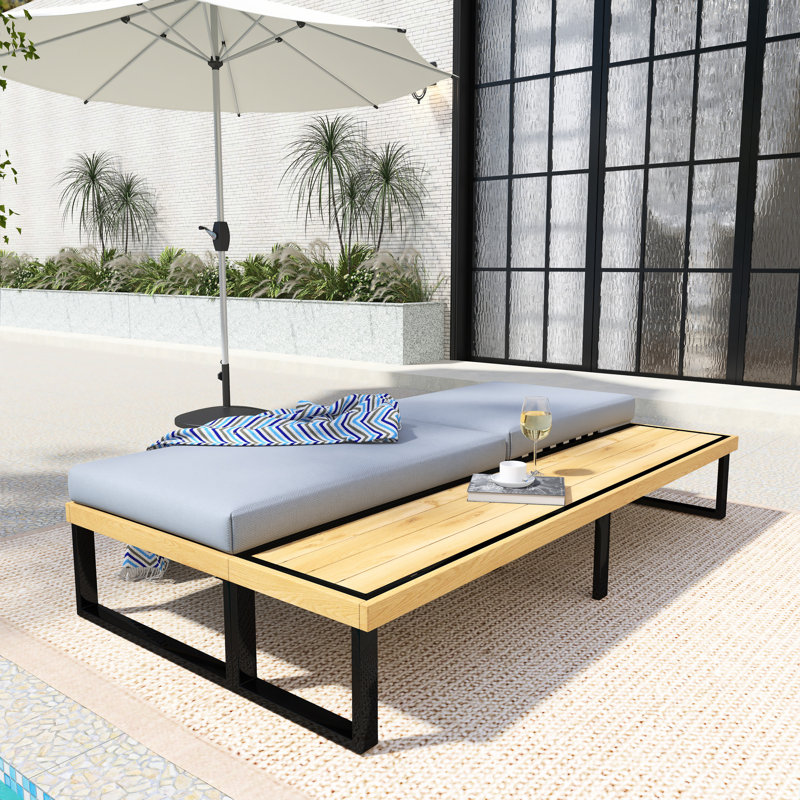 Outdoor Chaise Lounge With Side Table, Gray