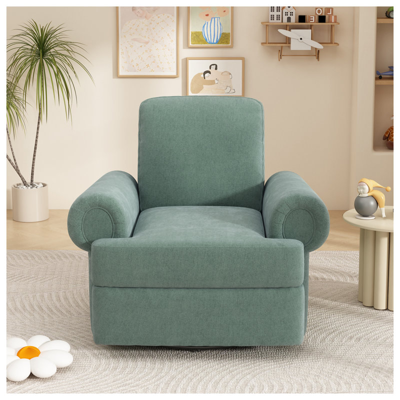 Mint Green Chenille Manual Recliner Swivel Rocker Chair with Rolled Arms