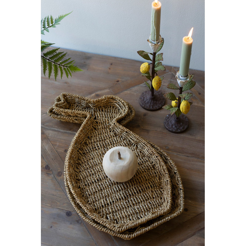  Ensemble de 2 paniers en lapin tissé à la main - plateau de lapin de mer naturel