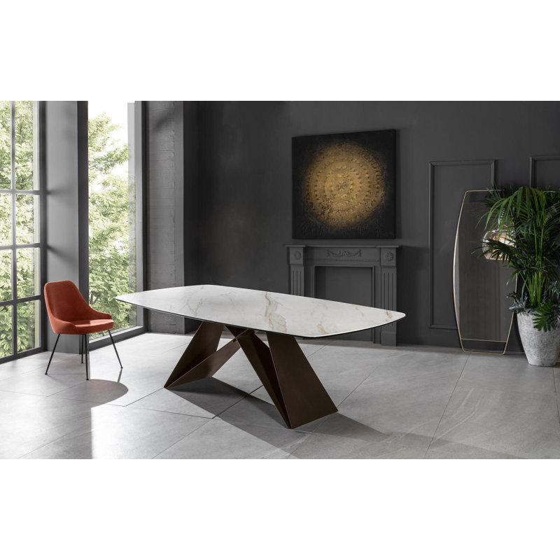 Damone Metal Base Dining Table, Brown, White