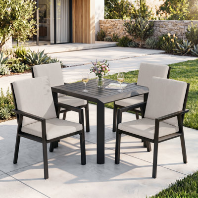 Ensemble de salle à manger d'extérieur 5 pièces en aluminium avec trou pour parasol et coussins moelleux