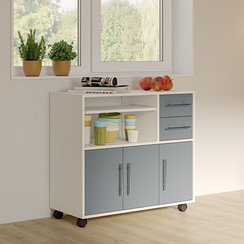 Seyma Wood Kitchen Cart, White/Grey