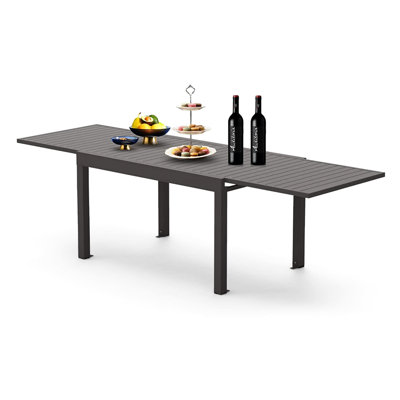 Modern Patio Table With Extendable Feature, 53"-106" Aluminum Metal For 6-8 Person, Dark Rectangular Dining Porch Backyard Balcony Garden Indoor Outdo