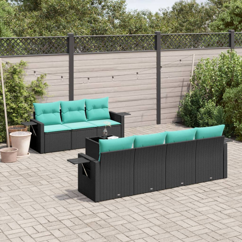  Ensemble de canapé de patio 8 pièces avec coussins en rotin de polyester noir
