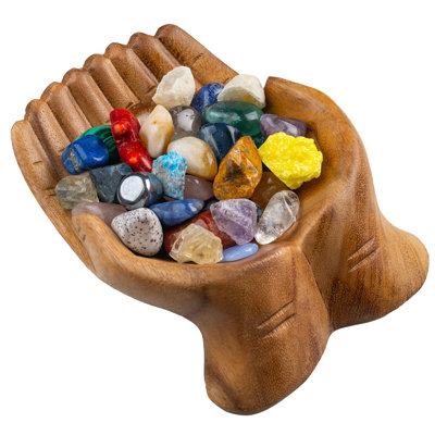 Cuvette offrant des mains sculptées - support en cristal pour pierres, support de collection Rock, plateau de rangement en cristal, bol à mains en bois pour clés - vitrine pour tablette, support, autel
