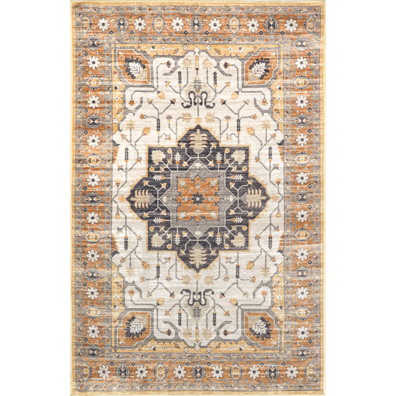 Cira SpinClean Traditional Vintage Machine Washable Area Rug, Rectangle 4' x 6'
