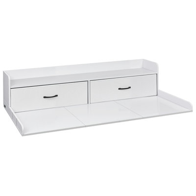Washer Dryer Countertop with Shelf, 54 x 27.5 in Wooden Washer and Dryer Topper with 2 Drawers & 2 Hooks, Laundry Machine Topper for Laundry Closet Pantry Counter Organization and Storage, White