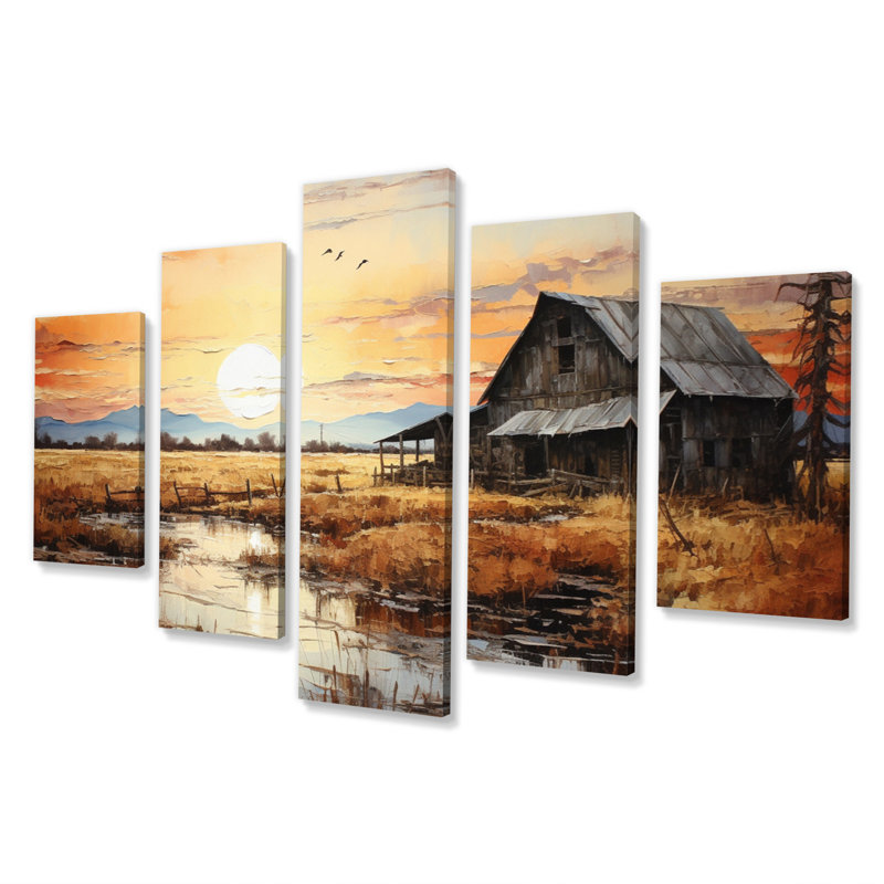 Ensemble de 5 toiles avec paysage de grange