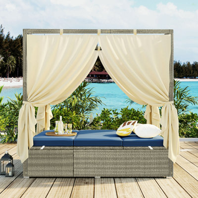 U_Style Adjustable Sun Bed With Curtain,High Comfort,With 3 Colors